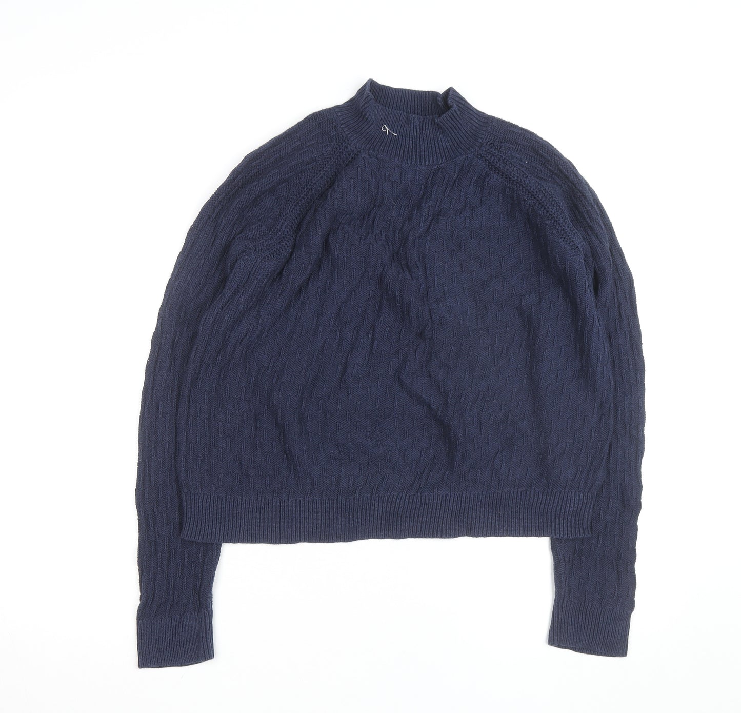 Fat Face Women's Blue Cotton Cable-Knit Mock Neck Jumper Size 10