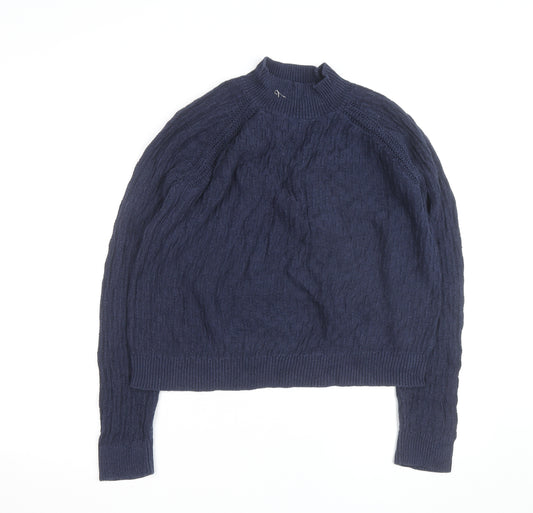 Fat Face Women's Blue Cotton Cable-Knit Mock Neck Jumper Size 10