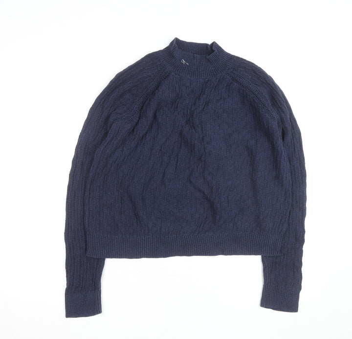 Fat Face Women's Blue Cotton Cable-Knit Mock Neck Jumper Size 10