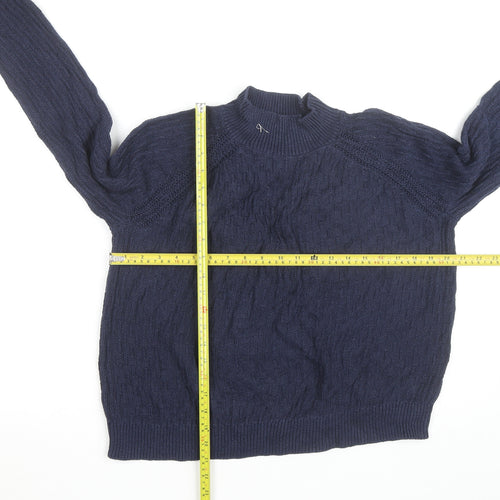 Fat Face Women's Blue Cotton Cable-Knit Mock Neck Jumper Size 10