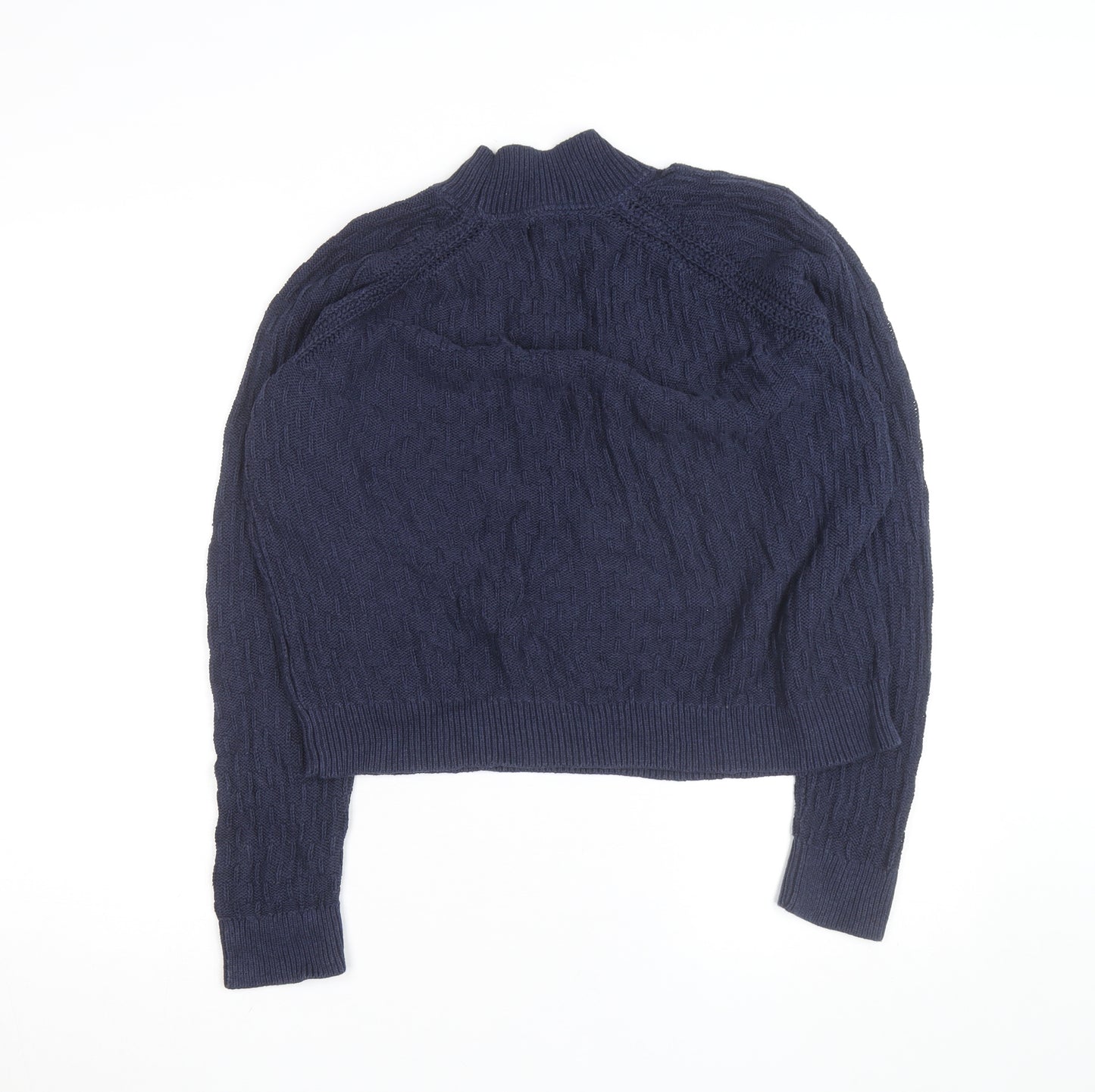 Fat Face Women's Blue Cotton Cable-Knit Mock Neck Jumper Size 10