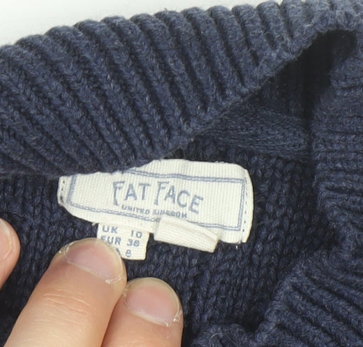Fat Face Women's Blue Cotton Cable-Knit Mock Neck Jumper Size 10