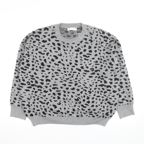 Warehouse Women’s Grey Animal Print Crew Neck Jumper Size S