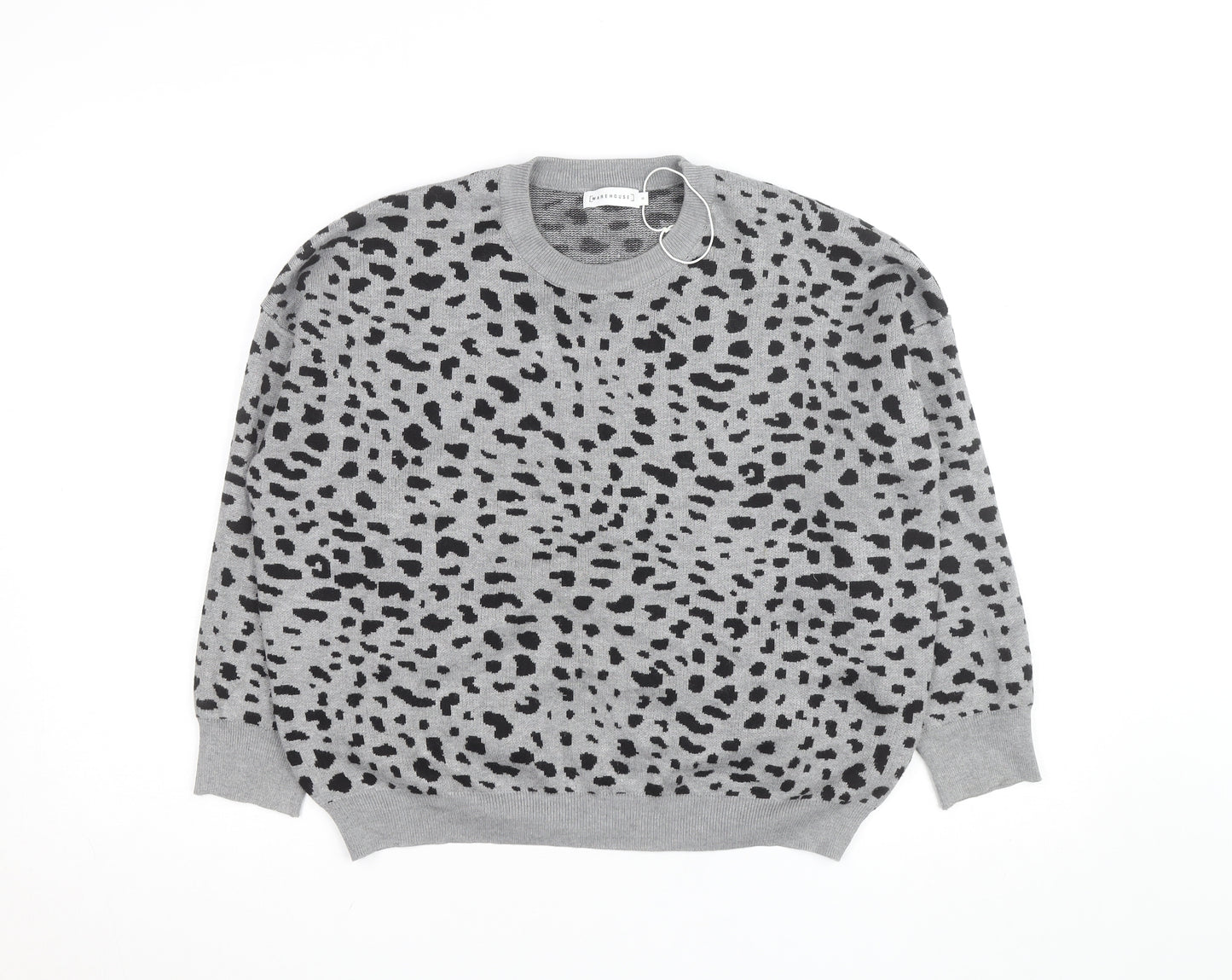 Warehouse Women’s Grey Animal Print Crew Neck Jumper Size S