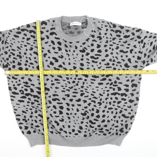 Warehouse Women’s Grey Animal Print Crew Neck Jumper Size S