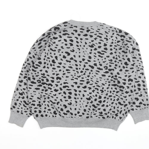 Warehouse Women’s Grey Animal Print Crew Neck Jumper Size S