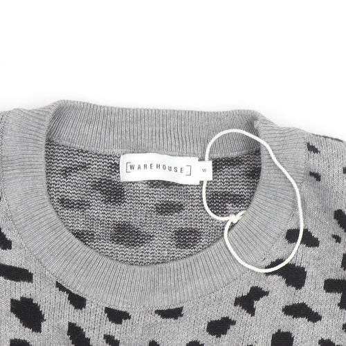 Warehouse Women’s Grey Animal Print Crew Neck Jumper Size S