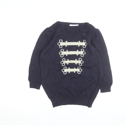 New Look Women's Blue Size 12 Military Style Cotton Jumper