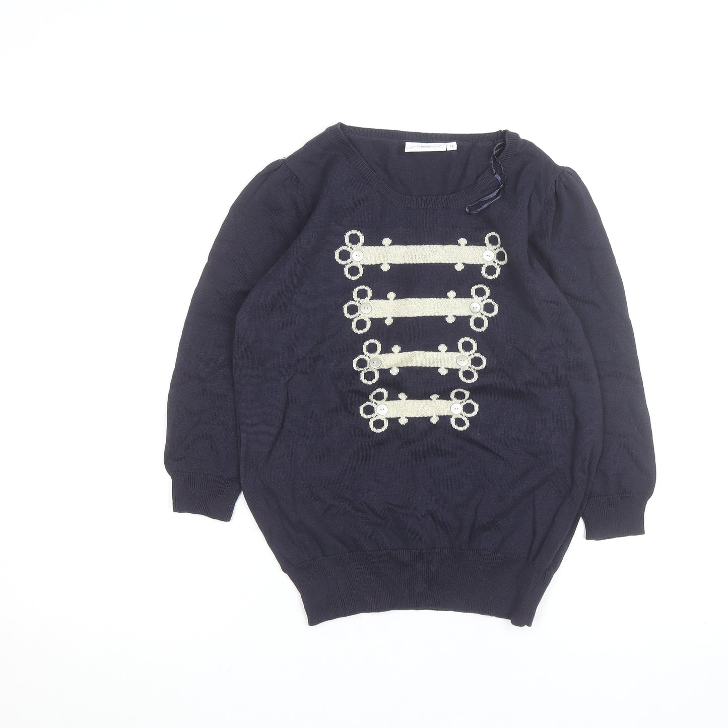 New Look Women's Blue Size 12 Military Style Cotton Jumper