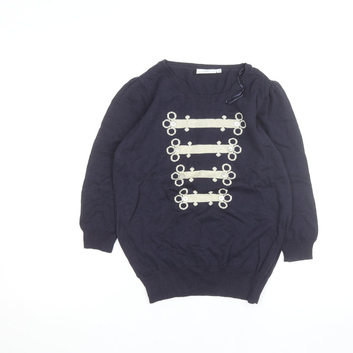 New Look Women's Blue Size 12 Military Style Cotton Jumper
