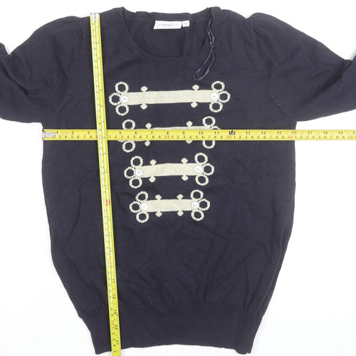 New Look Women's Blue Size 12 Military Style Cotton Jumper