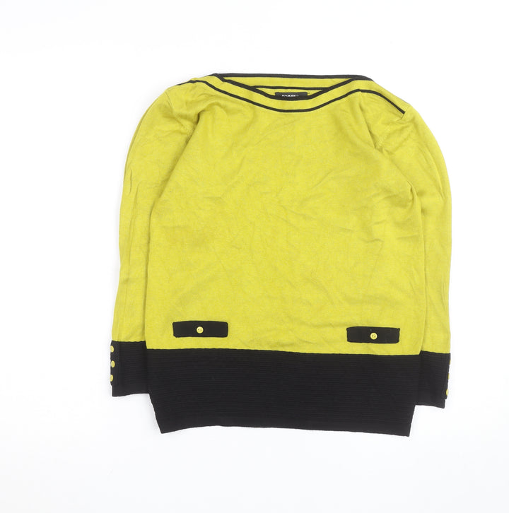 Roman Women Yellow Colourblock Knit Boat Neck Top Size 12