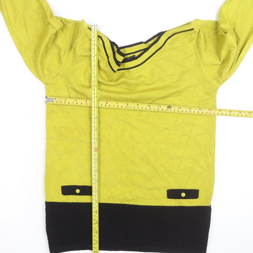 Roman Women Yellow Colourblock Knit Boat Neck Top Size 12