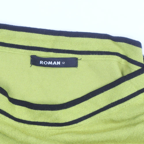 Roman Women Yellow Colourblock Knit Boat Neck Top Size 12