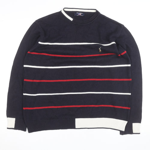 Ralph Lauren Polo Sport Men's Blue Striped Cotton Pullover Jumper L