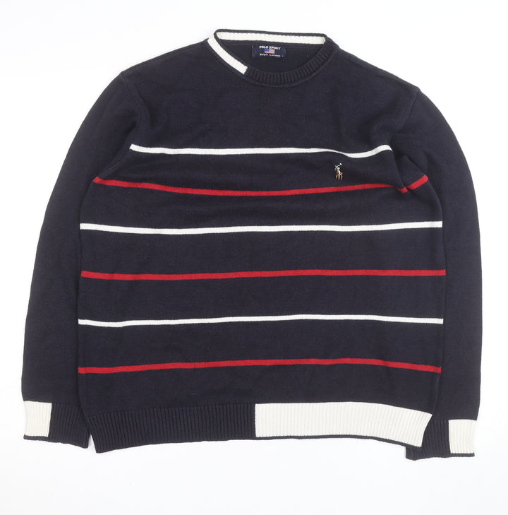 Ralph Lauren Polo Sport Men's Blue Striped Cotton Pullover Jumper L
