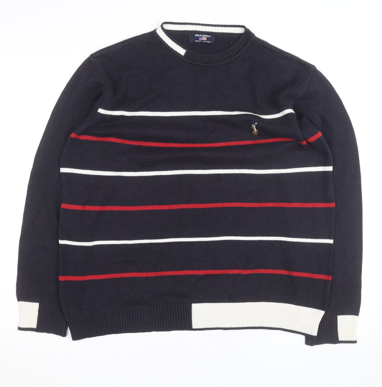 Ralph Lauren Polo Sport Men's Blue Striped Cotton Pullover Jumper L