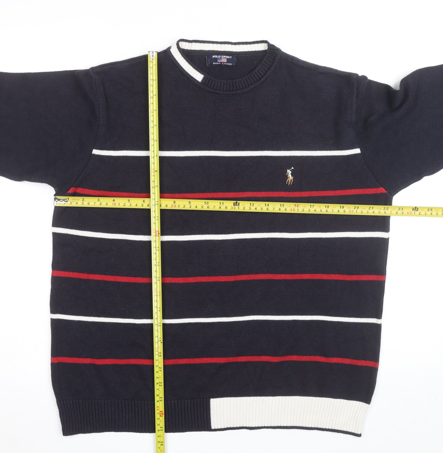 Ralph Lauren Polo Sport Men's Blue Striped Cotton Pullover Jumper L