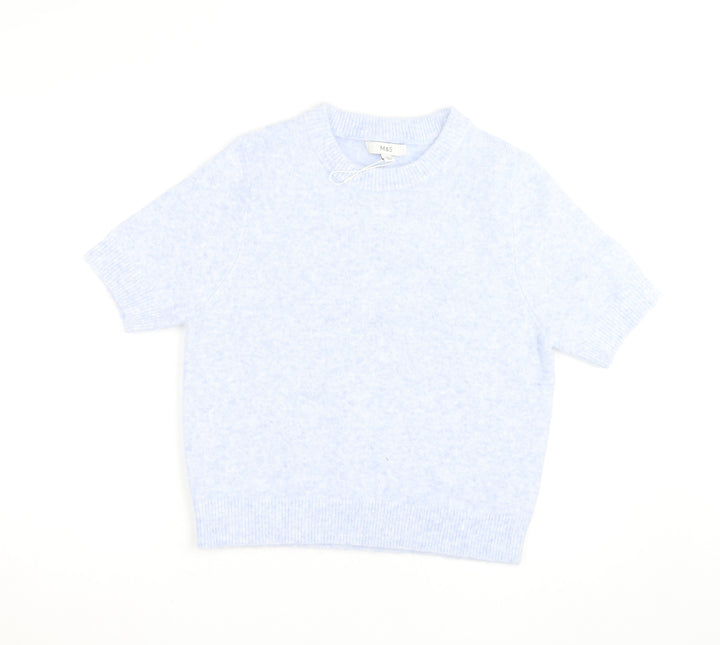 Marks and Spencer Women's Blue Short Sleeve Knit Jumper M