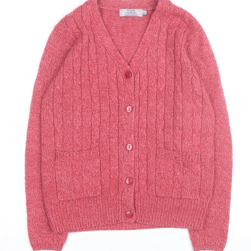 Honor Millburn Women's Pink Cable Knit V-Neck Cardigan M