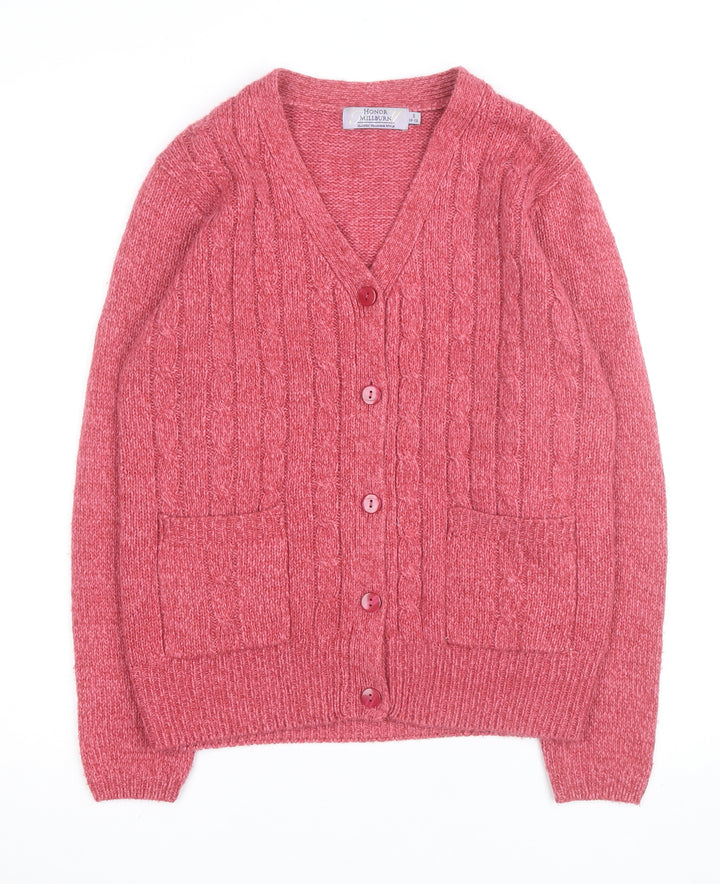 Honor Millburn Women's Pink Cable Knit V-Neck Cardigan M