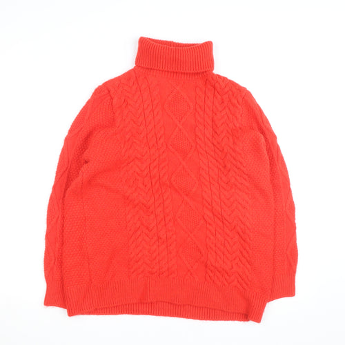 Marks and Spencer Women Red Roll Neck Cable Knit Jumper Medium