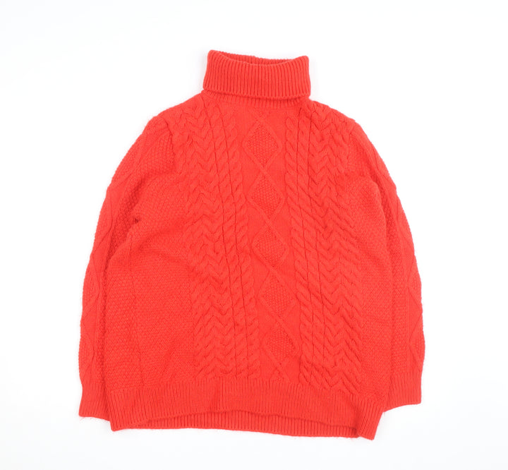 Marks and Spencer Women Red Roll Neck Cable Knit Jumper Medium