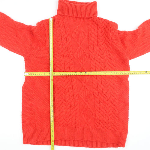 Marks and Spencer Women Red Roll Neck Cable Knit Jumper Medium