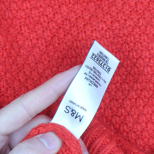 Marks and Spencer Women Red Roll Neck Cable Knit Jumper Medium