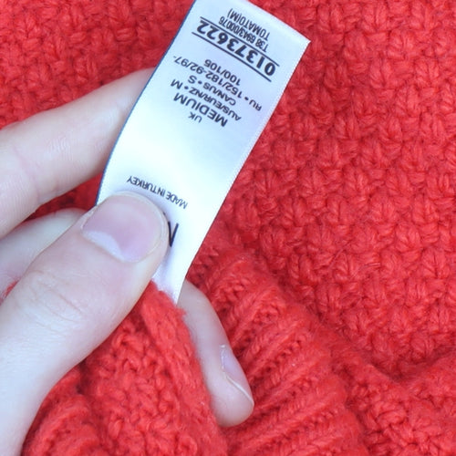 Marks and Spencer Women Red Roll Neck Cable Knit Jumper Medium