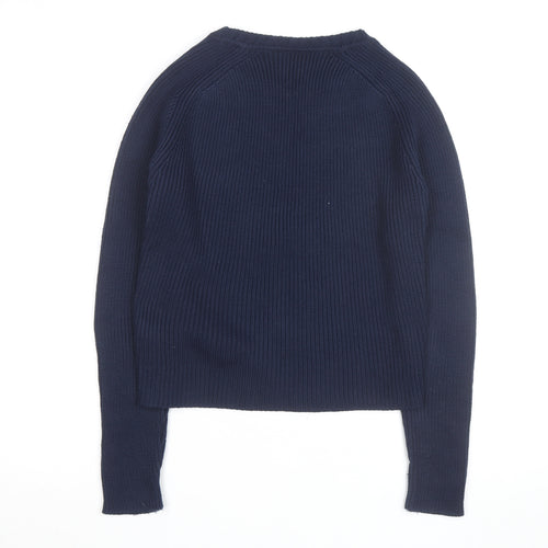 Topshop Women Blue Size 8 Eagle Embroidered Knit Jumper
