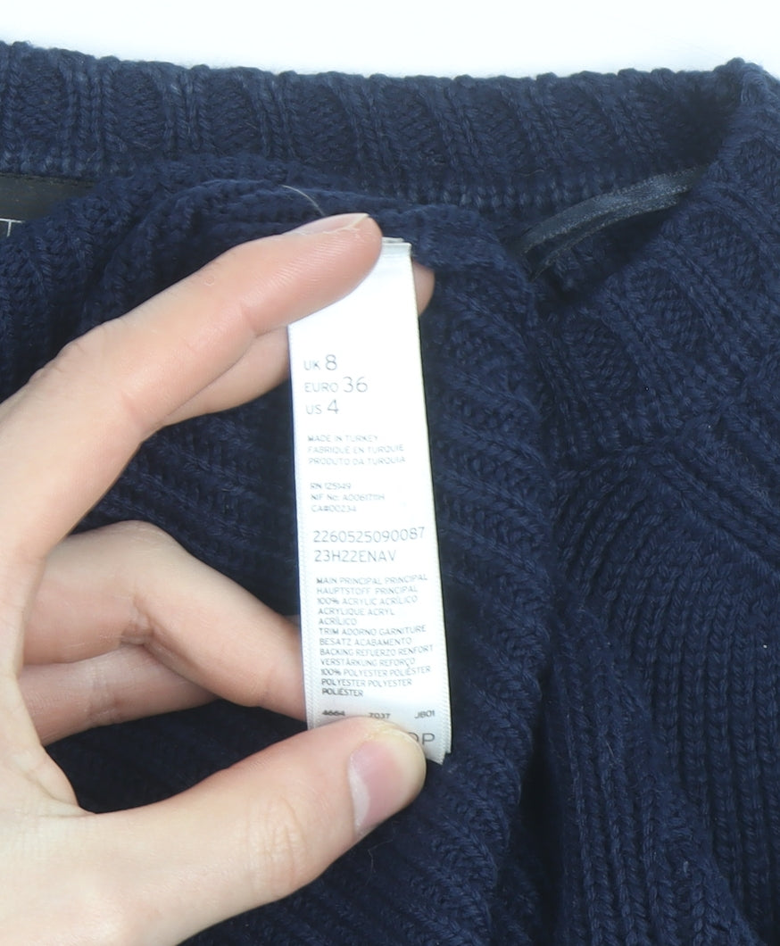 Topshop Women Blue Size 8 Eagle Embroidered Knit Jumper