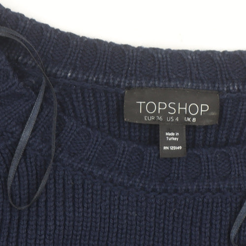 Topshop Women Blue Size 8 Eagle Embroidered Knit Jumper