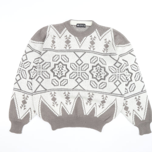 Marks and Spencer Women Beige Fair Isle Acrylic Jumper Size 12 Vintage
