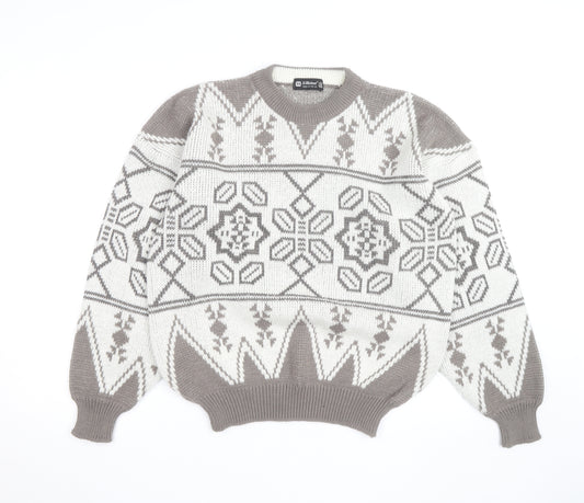 Marks and Spencer Women Beige Fair Isle Acrylic Jumper Size 12 Vintage
