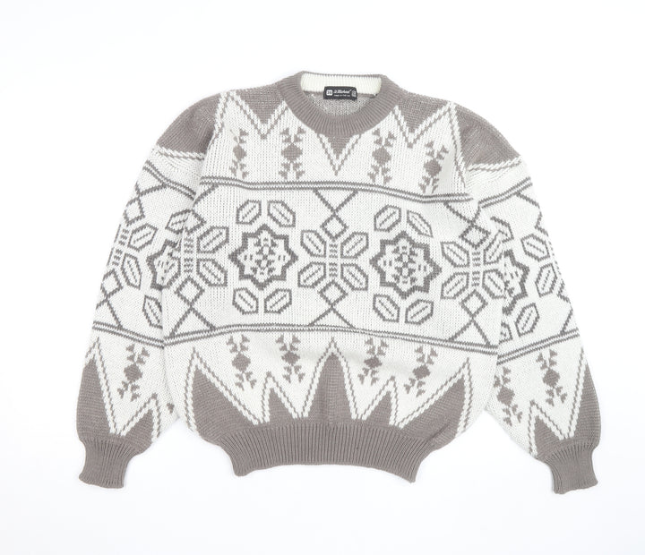 Marks and Spencer Women Beige Fair Isle Acrylic Jumper Size 12 Vintage