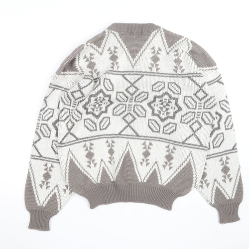 Marks and Spencer Women Beige Fair Isle Acrylic Jumper Size 12 Vintage