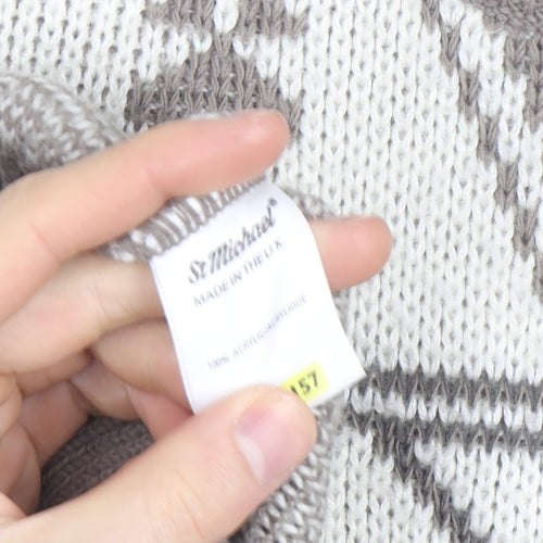 Marks and Spencer Women Beige Fair Isle Acrylic Jumper Size 12 Vintage