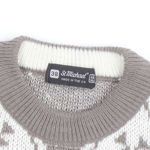 Marks and Spencer Women Beige Fair Isle Acrylic Jumper Size 12 Vintage