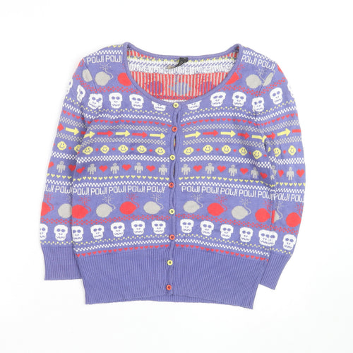 Topshop Women’s Purple Skull Fair Isle Button Cardigan Size 10