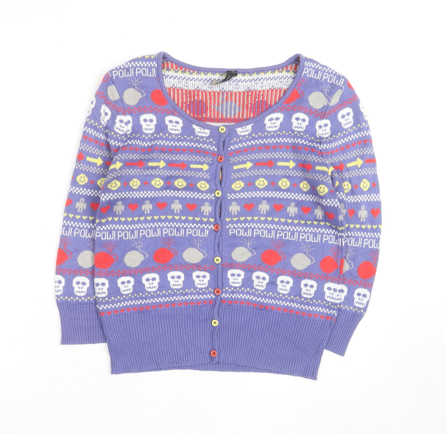 Topshop Women’s Purple Skull Fair Isle Button Cardigan Size 10
