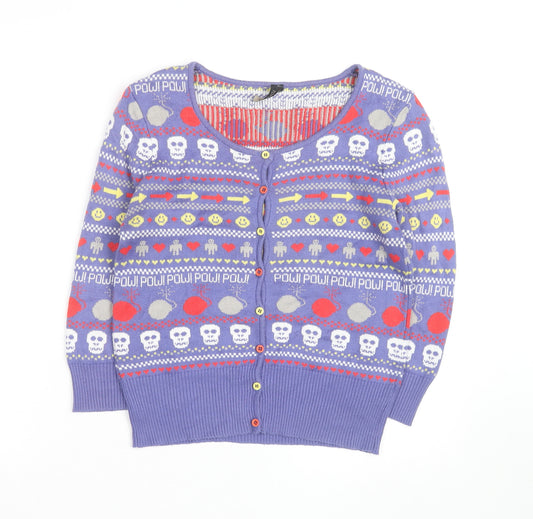 Topshop Women’s Purple Skull Fair Isle Button Cardigan Size 10
