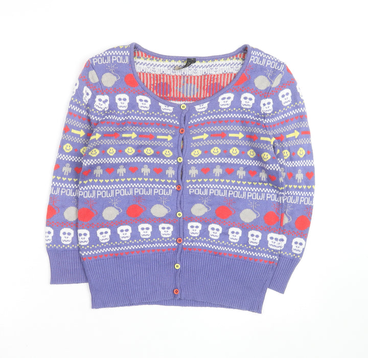 Topshop Women’s Purple Skull Fair Isle Button Cardigan Size 10