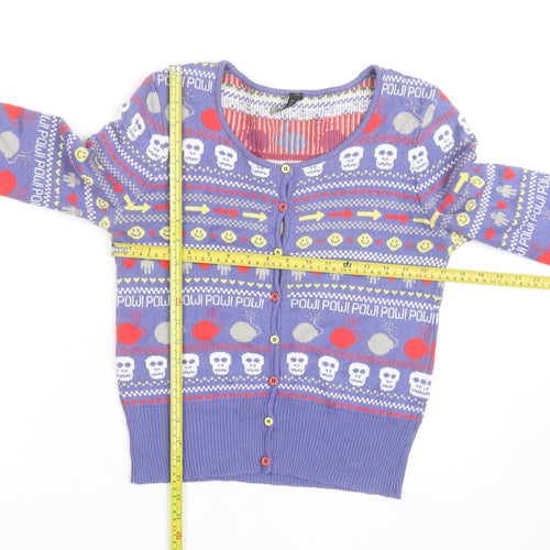 Topshop Women’s Purple Skull Fair Isle Button Cardigan Size 10