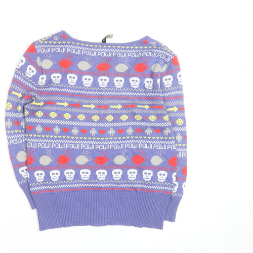 Topshop Women’s Purple Skull Fair Isle Button Cardigan Size 10