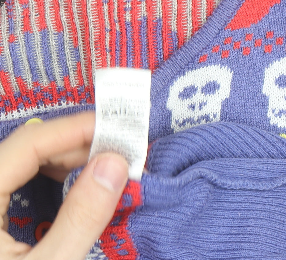 Topshop Women’s Purple Skull Fair Isle Button Cardigan Size 10
