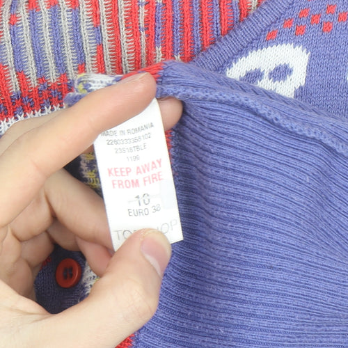 Topshop Women’s Purple Skull Fair Isle Button Cardigan Size 10