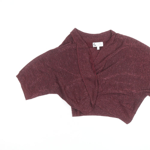 Next Women's Red Glitter Knit Shrug Jumper Size 10 V-Neck Winter