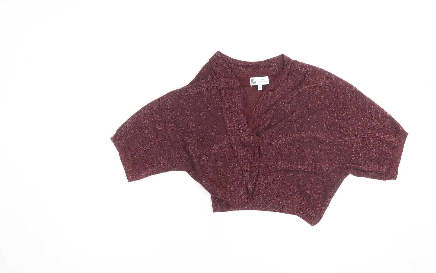 Next Women's Red Glitter Knit Shrug Jumper Size 10 V-Neck Winter