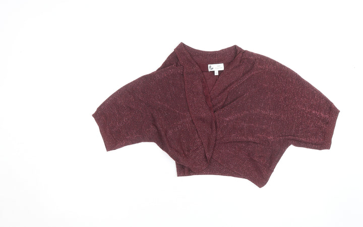 Next Women's Red Glitter Knit Shrug Jumper Size 10 V-Neck Winter